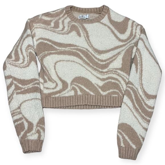 Hollister Sweaters - Hollister Tan Cream Swirl Knot Fuzzy Cropped Sweater Fall Winter Size Small